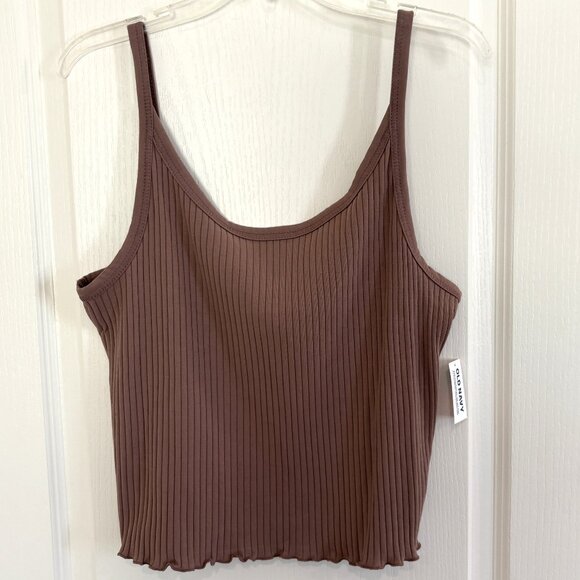 Old Navy Fitted Cropped Lettuce-Edge Rib Knit Tank Top Chocolate Brown Size XL - Picture 3 of 6